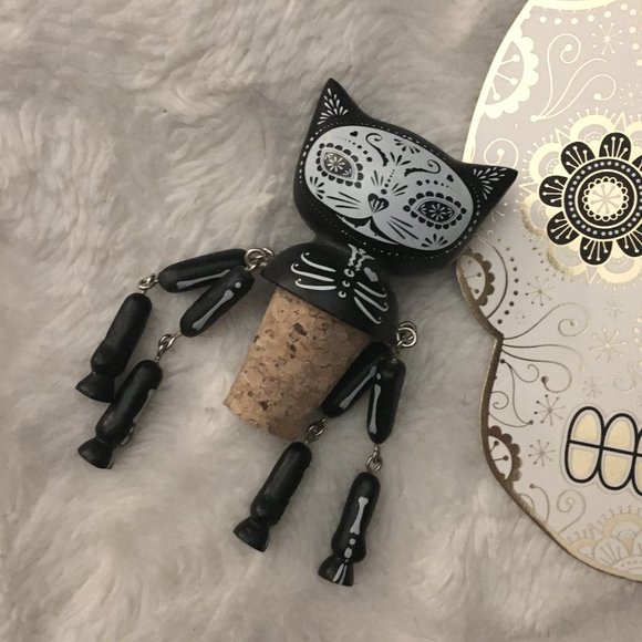 Day of the Dead Halloween Kitty Cat Potion Bottle Stopper - Picture 3 of 5
